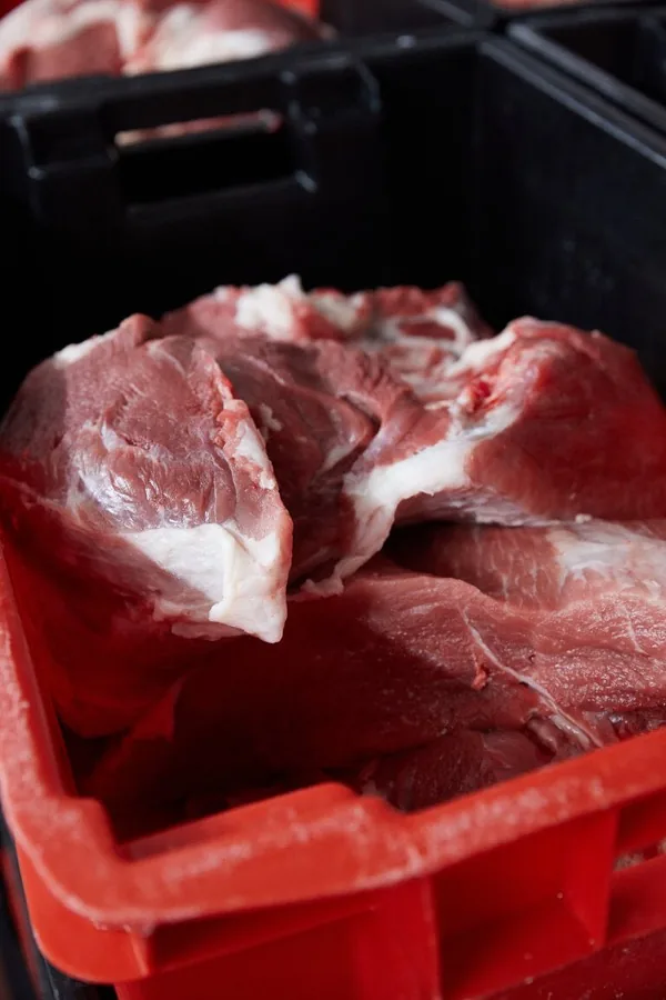 Fresh French pork in the Léon Chaillot workshop.
