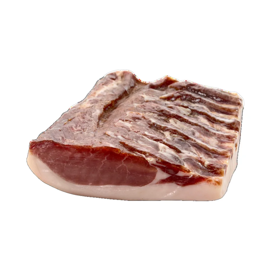 A piece of dry-cured pork loin on a white ground.